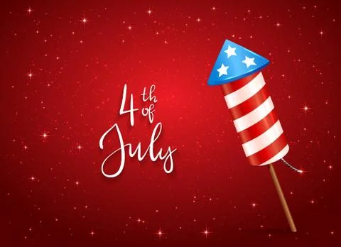 Firework and Text 4th of July on Red Background Stock Illustration