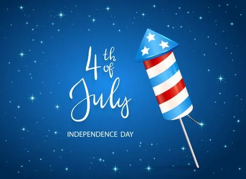 Firework and Text 4th of July on Blue Background Stock Illustration
