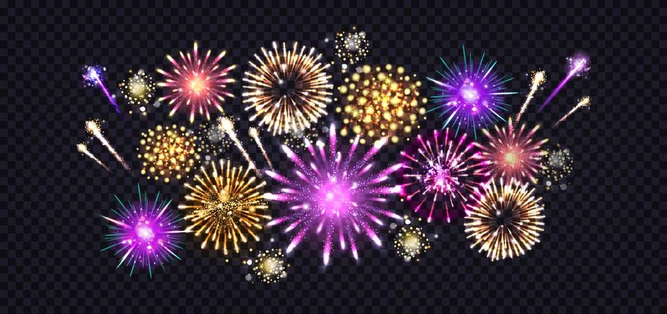 Firework background. Fire anniversary celebrations, festive New Years night b Stock Illustration