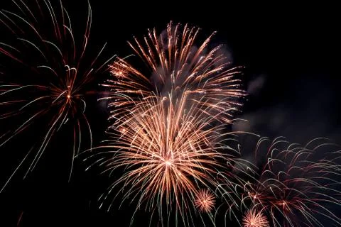 Firework blast in dark sky at night celebration new year,count down event,abs Stock Photos