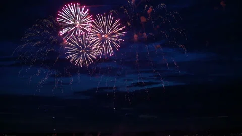 Firework from boat on evening sky Video stock 91101218