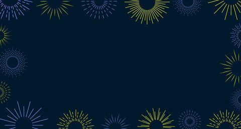 Firework border background, gold and silver fireworks frame, firework banner Stock Illustration