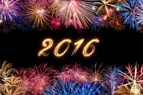 Firework Border with Date 2016 Stock Photos