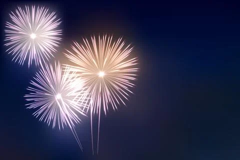 Firework bursts on night sky background. Vector design template for holiday 스톡 일러스트