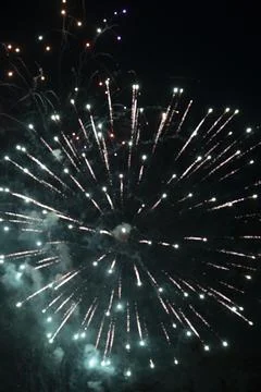 Firework bursts in the night sky Stock Photos