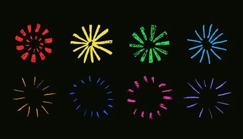 Firework chalk drawing, brush strokes texture, vector cute illustration iso.. Illustrazione stock