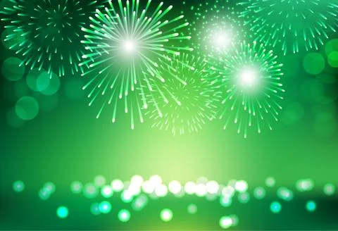 Firework on city landscape background for St Patrick day celebration Stock Illustration