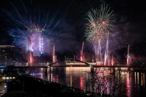 Firework in the city Stock Photos