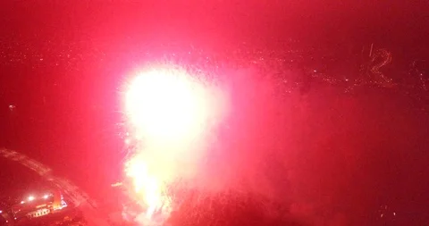 Firework with cityscape night light view of river side skyline in new year Stock Footage 126835204