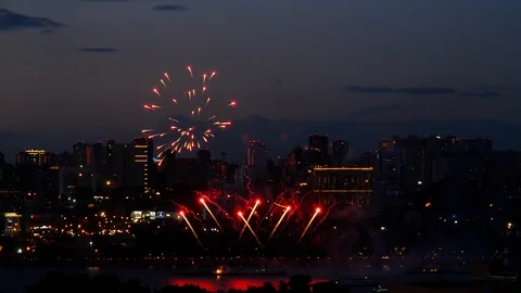 Firework with cityscape at twilight time Video stock 122266410