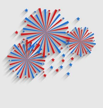 Firework Colorized in Flag US for Celebration Events, Flat Style Long Shadow Stock Illustration