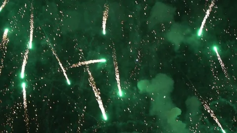 Firework - concept of finale of any holiday in green color: Chinese new year Video stock 80318254