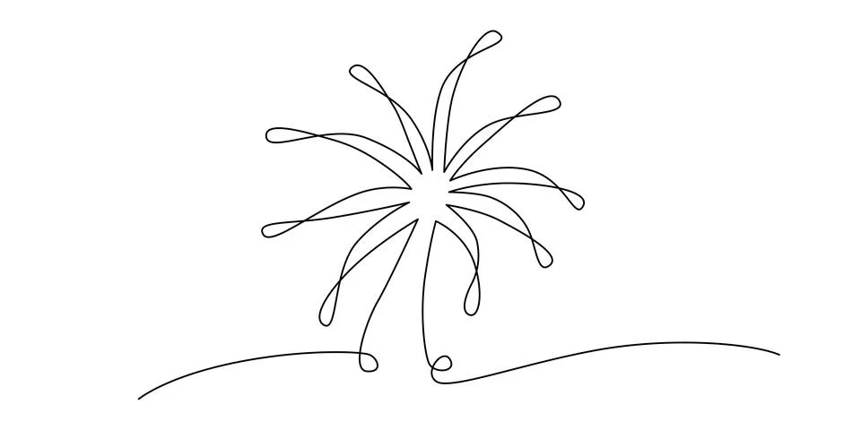 Firework continuous single line. Vector stock illustration isolated on white 스톡 일러스트
