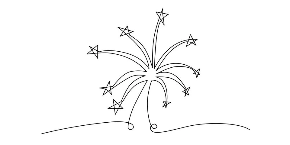 Firework continuous single line. Vector stock illustration isolated on white Illustrazione stock