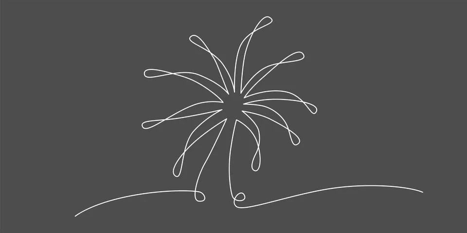 Firework continuous single line. Vector stock illustration isolated on black 스톡 일러스트
