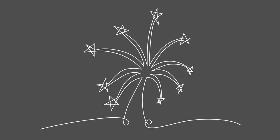 Firework continuous single line. Vector stock illustration isolated on black Illustrazione stock