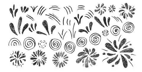 Firework crayon drawing set isolated on white background. firecracker in pencil Stock Illustration