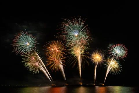 Firework in dark sky background Stock Photos