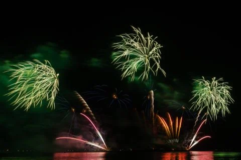 Firework in dark sky background Stock Photos