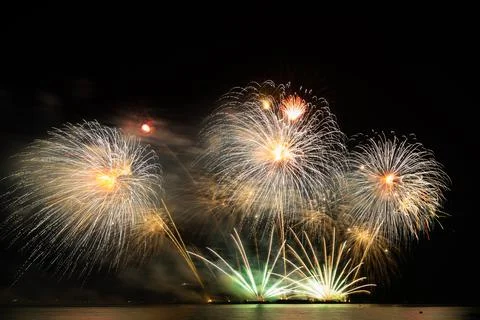 Firework in dark sky background Stock Photos