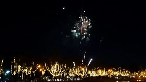 Firework display and smiling moon Stock-Footage 120847408