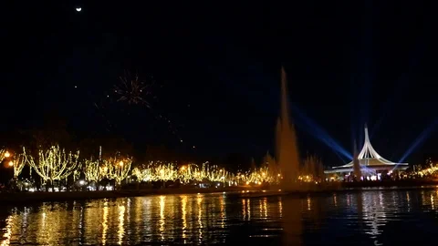 Firework display and smiling moon Stock-Footage 120847613