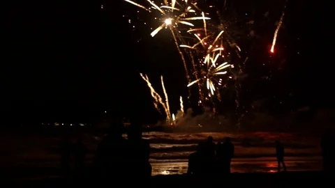 Firework display at beach Video stock 79025478
