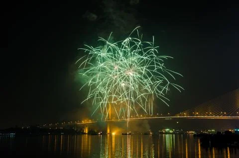 Firework display at Chao Phraya River Stock Photos