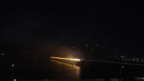 Firework display exploding from Wonhyo Bridge of Seoul during the Video stock 287608555