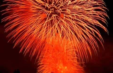 Firework display fourth july ship canal bridge Stock Photos