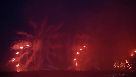 Firework display in night city Stock Footage 246759157