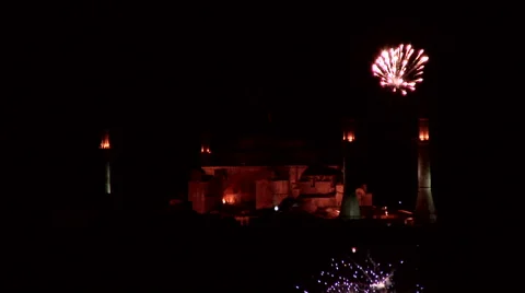 Firework display over Topkapi Palace Stock Footage 48237212