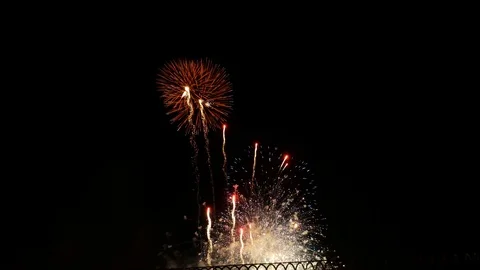 Firework display summer night clear sky Stock Footage 92646590