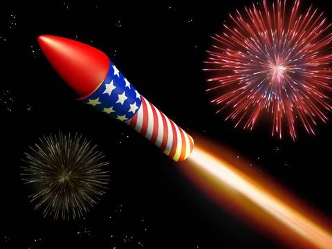 Firework display USA firework flying through the air about to explode Copy... Stock Photos