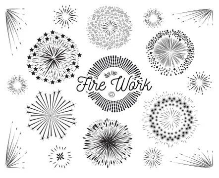 Firework element hand drawn vector set Stock Illustration