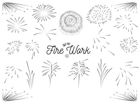 Firework element hand drawn vector set Stock Illustration