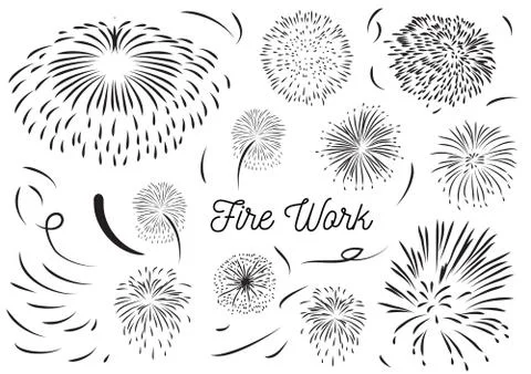 Firework element hand drawn vector set Stock Illustration