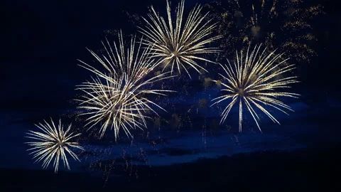Firework on evening sky Stock Footage 91048910
