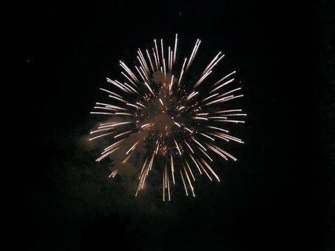 Firework exploding on dark sky at night Stock Photos