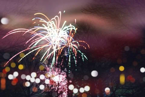Firework exploding, in the night sky Stock Photos