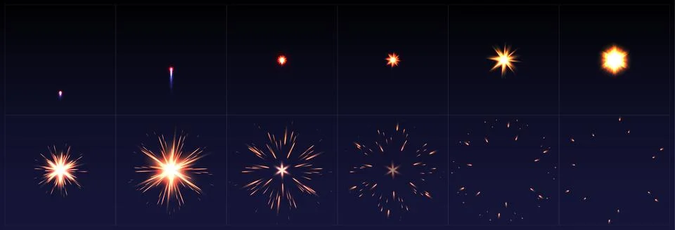 Firework explosion animation frames set Stock Illustration