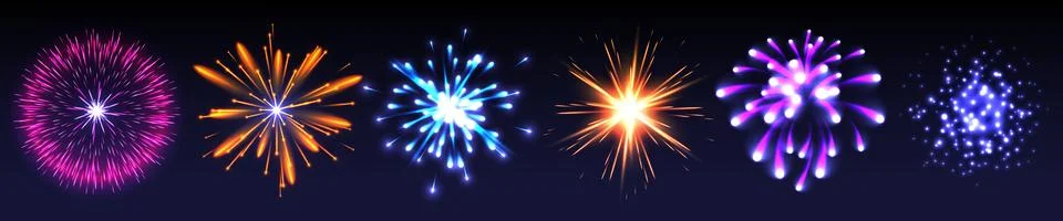 Firework explosion effects set isolated on black Stock Illustration