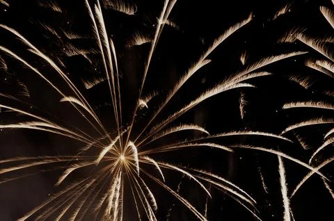 Firework explosions in dark night sky Stock Photos
