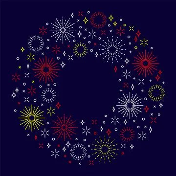 Firework festive circle banner poster line style Stock Illustration