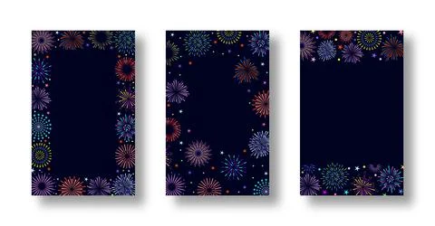 Firework frame cover carnival sun rays salute card Stock Illustration