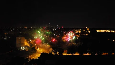 Firework in front of Belgrade Castle at Night Vídeos de archivo 117832647