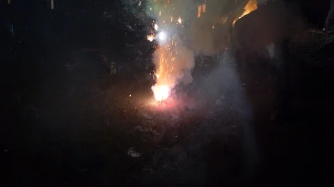 Firework on the ground slow motion in the dark 스톡 동영상 89169493