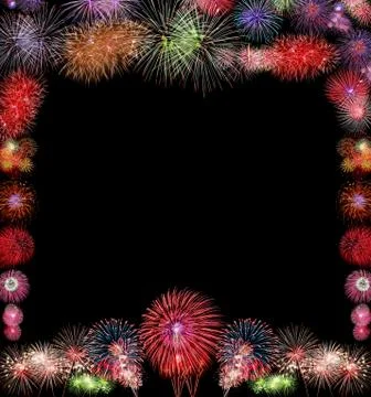 Firework Group on black background Stock Photos