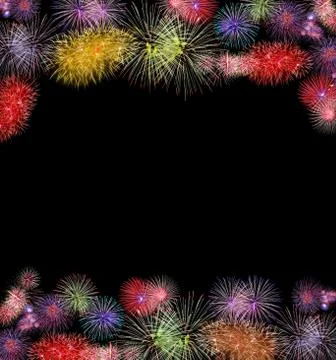 Firework Group on black background Stock Photos