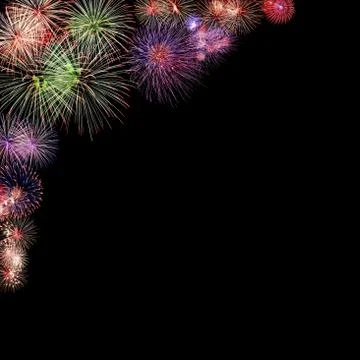 Firework Group on black background Stock Photos